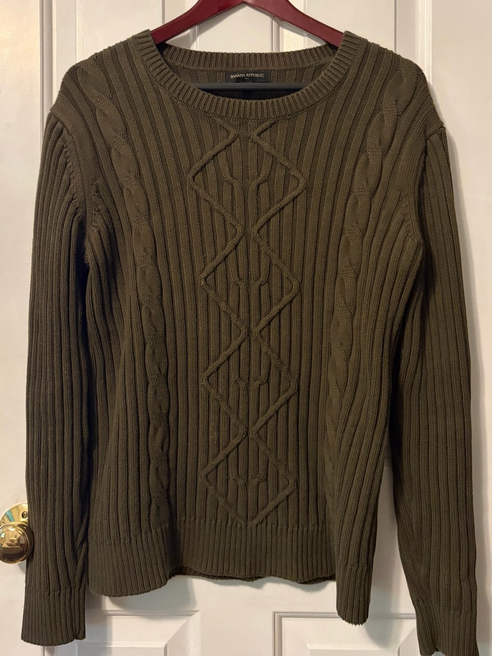 Banana Republic Factory Men’s Olive Green Cable Crewneck Sweater